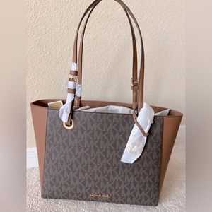 New MICHAEL KORS Walsh Medium Saffiano Leather Tote Bag Brown Luggage